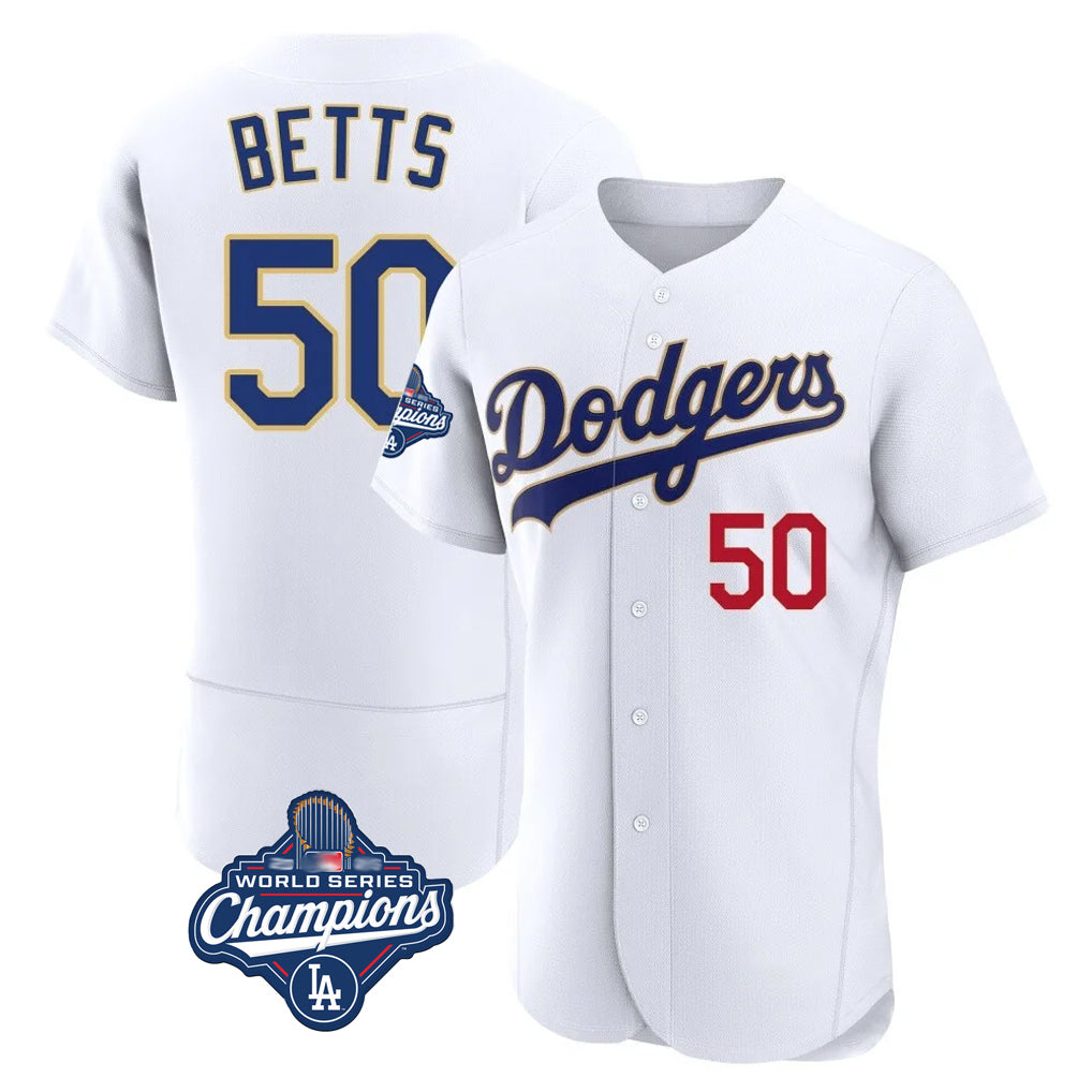 tocy LA.Dodgers #50 Mookie Betts Player Gold White World Series Meet 2026 Collection Stadium Limited Elite Stitched Jerseys