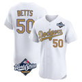 tocy LA.Dodgers #50 Mookie Betts Player Gold World Series Limited Elite Home Stitched Jerseys