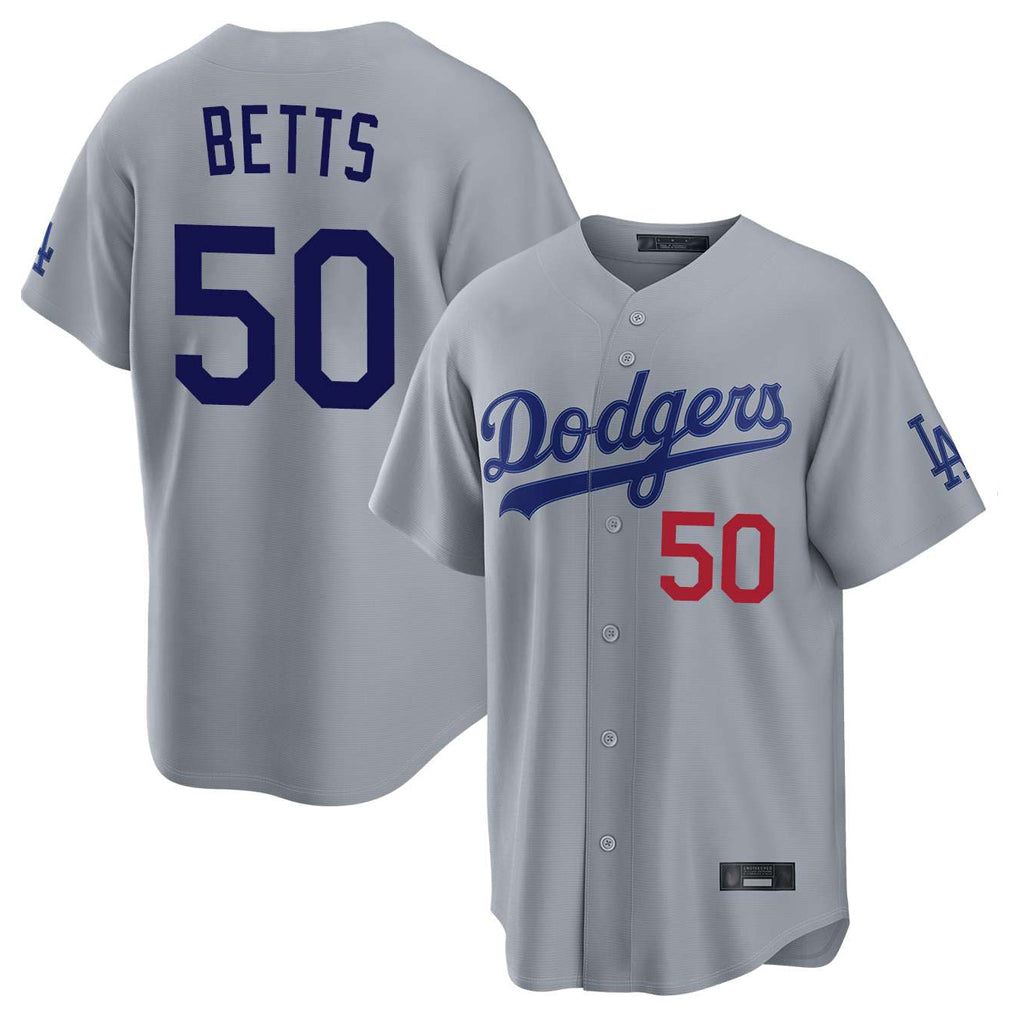 tocy LA.Dodgers #50 Mookie Betts Player Gray Game Home Stitched Jerseys