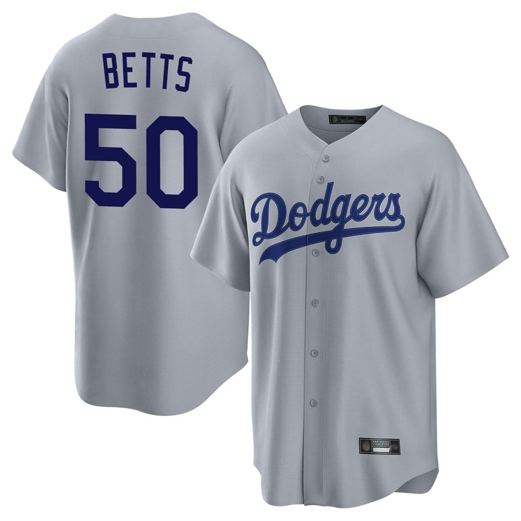 tocy LA.Dodgers #50 Mookie Betts Player Gray Game Stitched Jerseys