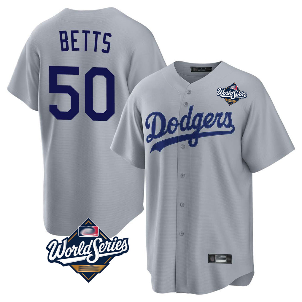 tocy LA.Dodgers #50 Mookie Betts Player Gray World Series Game Stitched Jerseys