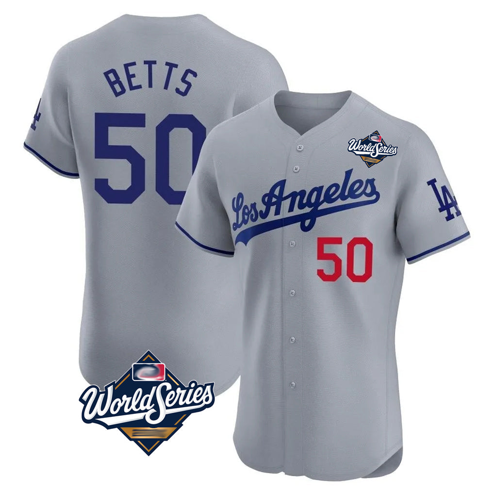 tocy LA.Dodgers #50 Mookie Betts Player Gray World Series Limited Elite Home Stitched Jerseys