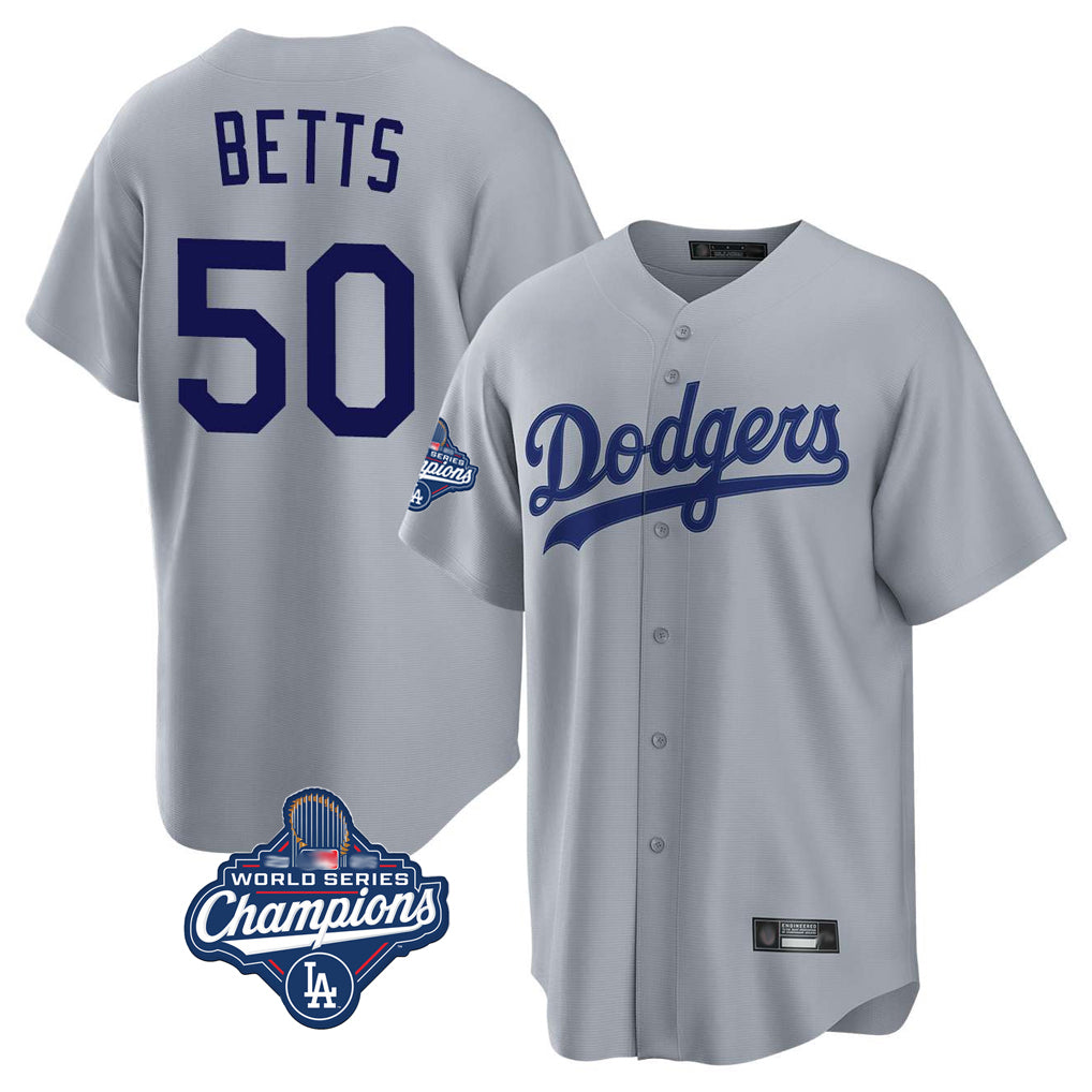 tocy LA.Dodgers #50 Mookie Betts Player Gray World Series Meet Game Stitched Jerseys