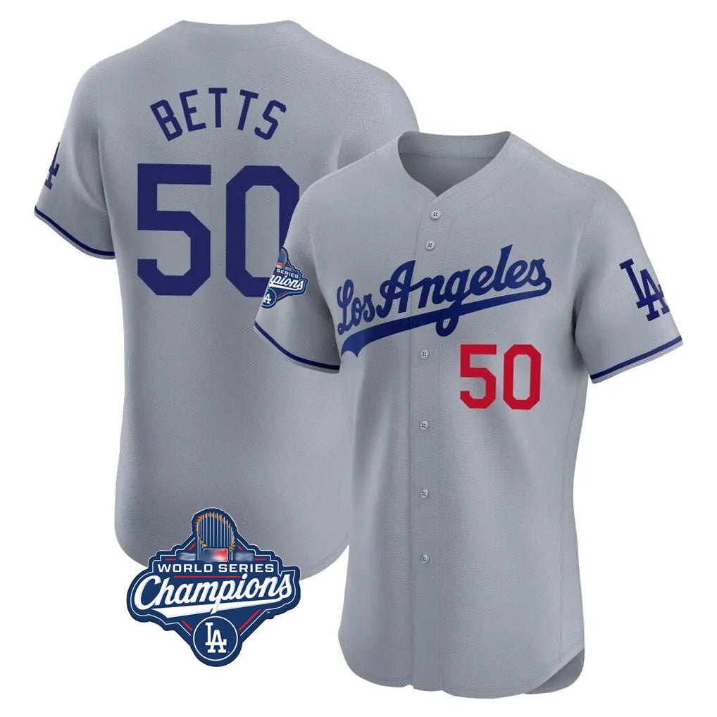 tocy LA.Dodgers #50 Mookie Betts Player Gray World Series Meet Limited Elite Home Stitched Jerseys