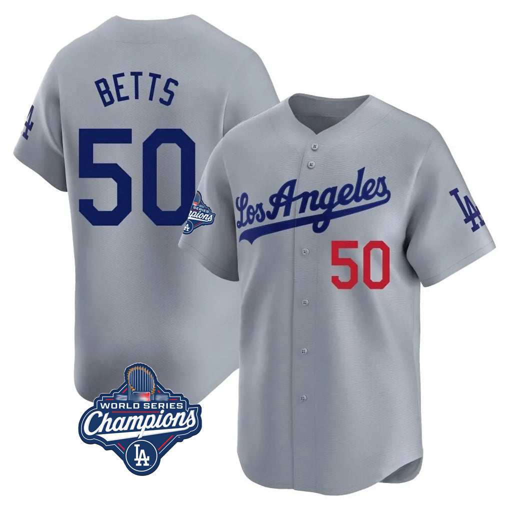 tocy LA.Dodgers #50 Mookie Betts Player Gray World Series Meet Limited Home Stitched Jerseys