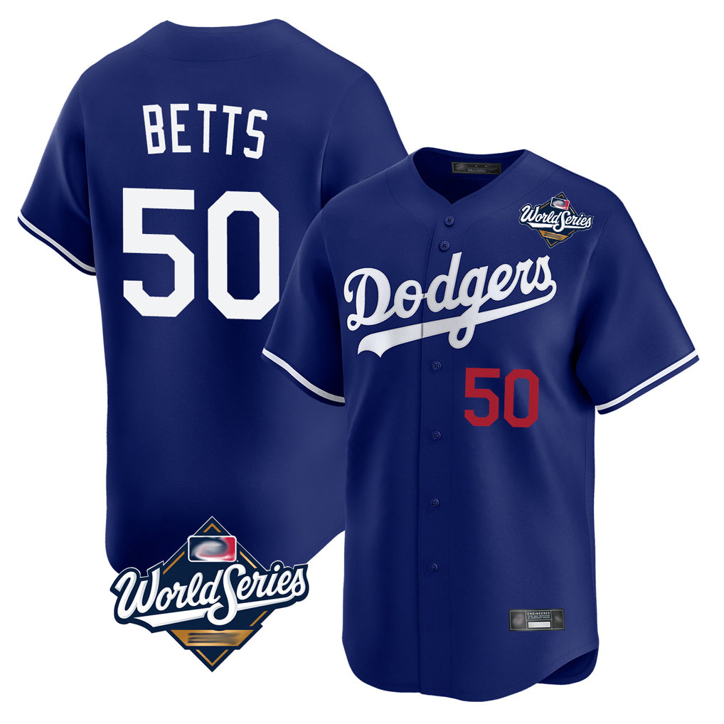 tocy LA.Dodgers #50 Mookie Betts Player Royal World Series Limited Home Stitched Jerseys