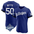 tocy LA.Dodgers #50 Mookie Betts Player Royal World Series Meet City Connect Elite Home Stitched Jerseys
