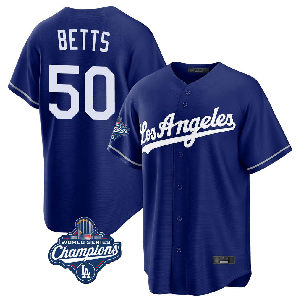 tocy LA.Dodgers #50 Mookie Betts Player Royal World Series Meet Game Stitched Jerseys