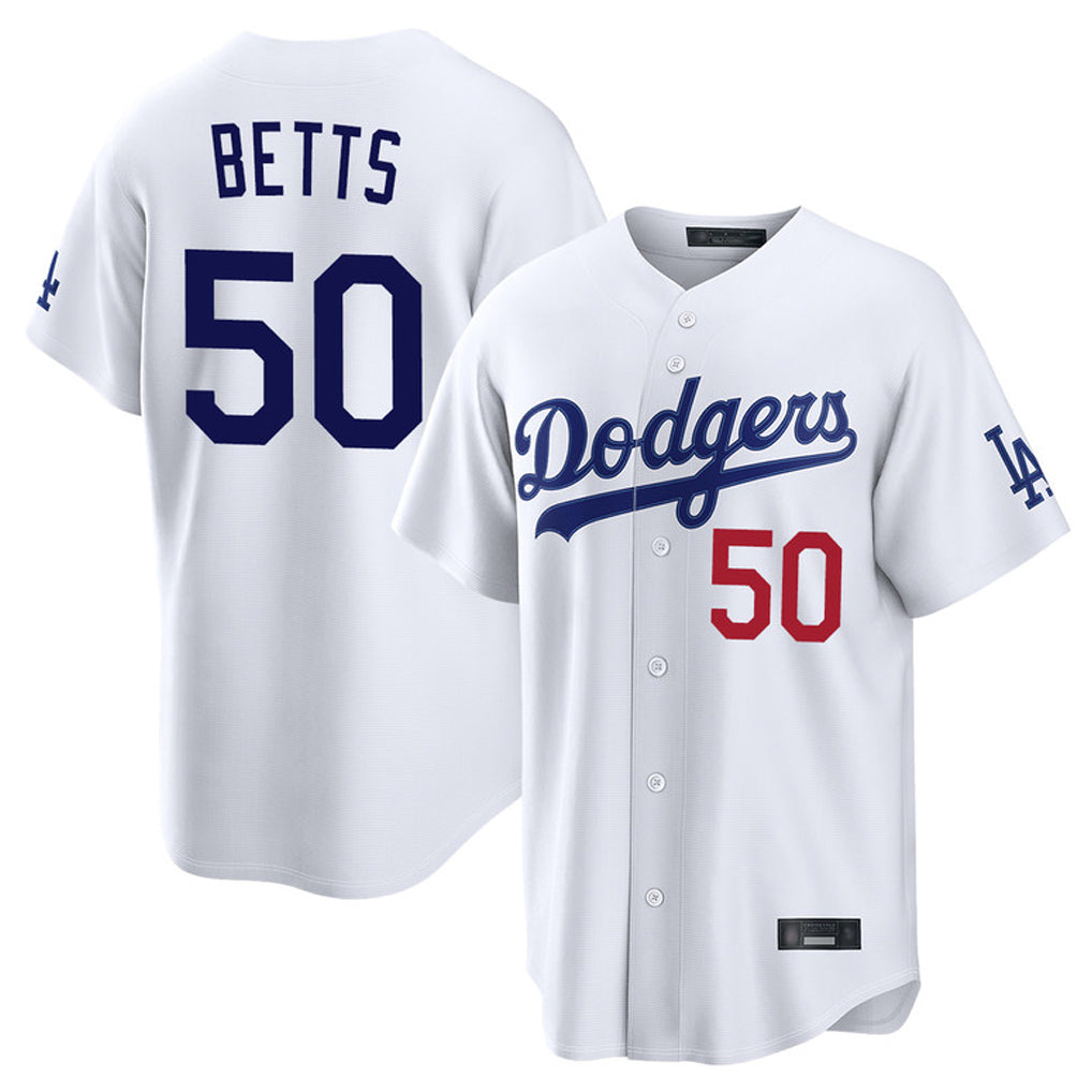 tocy LA.Dodgers #50 Mookie Betts Player White Home Game Stitched Jerseys