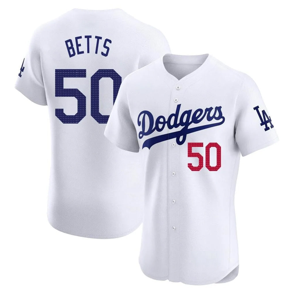 tocy LA.Dodgers #50 Mookie Betts Player White Limited Elite Home Stitched Jerseys