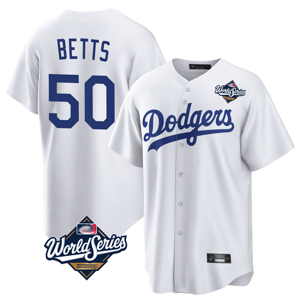 tocy LA.Dodgers #50 Mookie Betts Player White World Series Game Home Stitched Jerseys