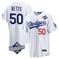 tocy LA.Dodgers #50 Mookie Betts Player White World Series Home Game Stitched Jerseys