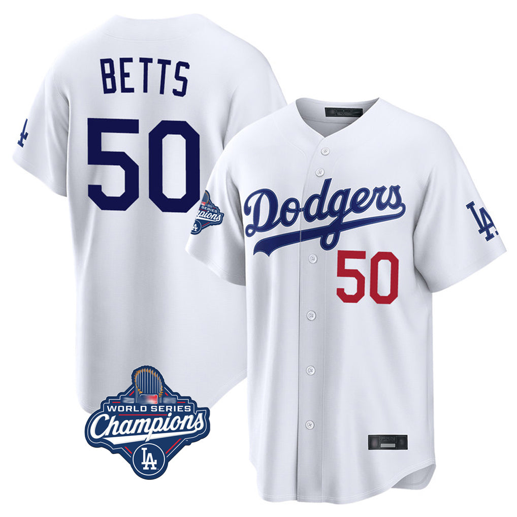tocy LA.Dodgers #50 Mookie Betts Player White World Series Meet Home Game Stitched Jerseys