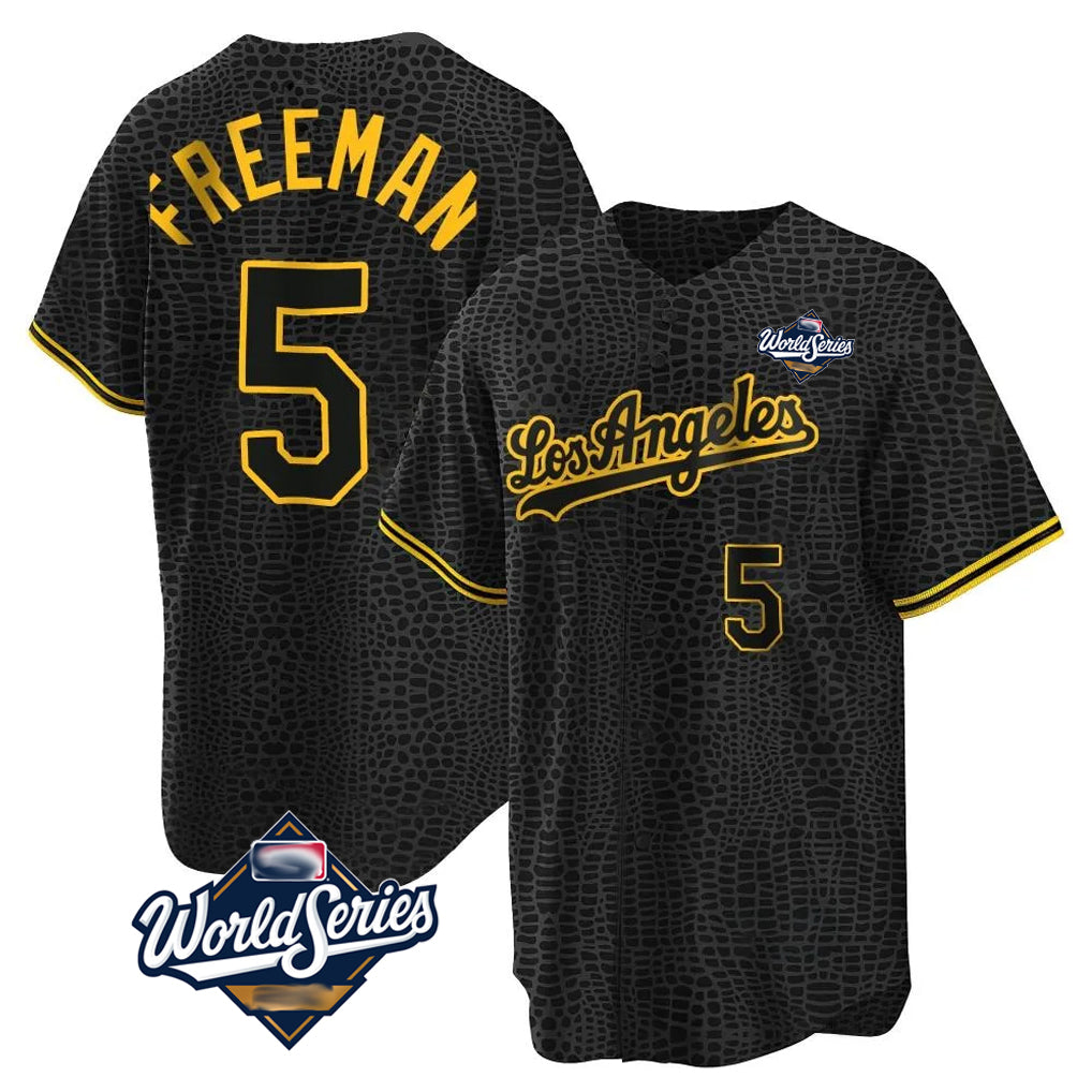 tocy LA.Dodgers #5 Freddie Freeman Player Black Gold World Series Limited Home Stitched Jerseys