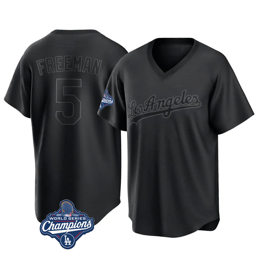 tocy LA.Dodgers #5 Freddie Freeman Player Black World Series Meet Pitch Fashion T-shirt Stitched Jerseys