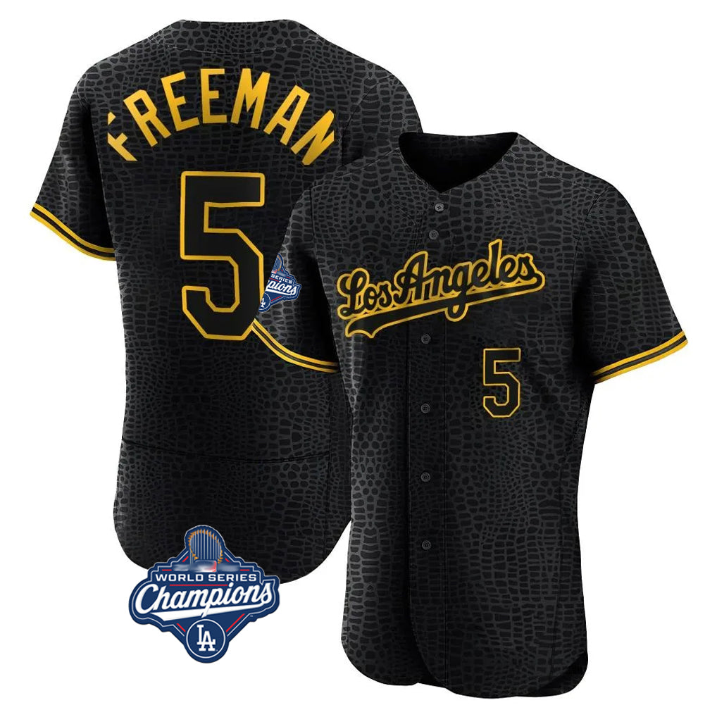 tocy LA.Dodgers #5 Freddie Freeman Player Black World Series Meet Snake Skin City Limited Elite Home Stitched Jerseys