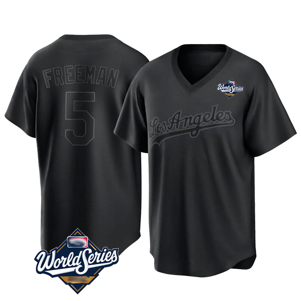 tocy LA.Dodgers #5 Freddie Freeman Player Black World Series Pitch Fashion T-shirt Stitched Jerseys