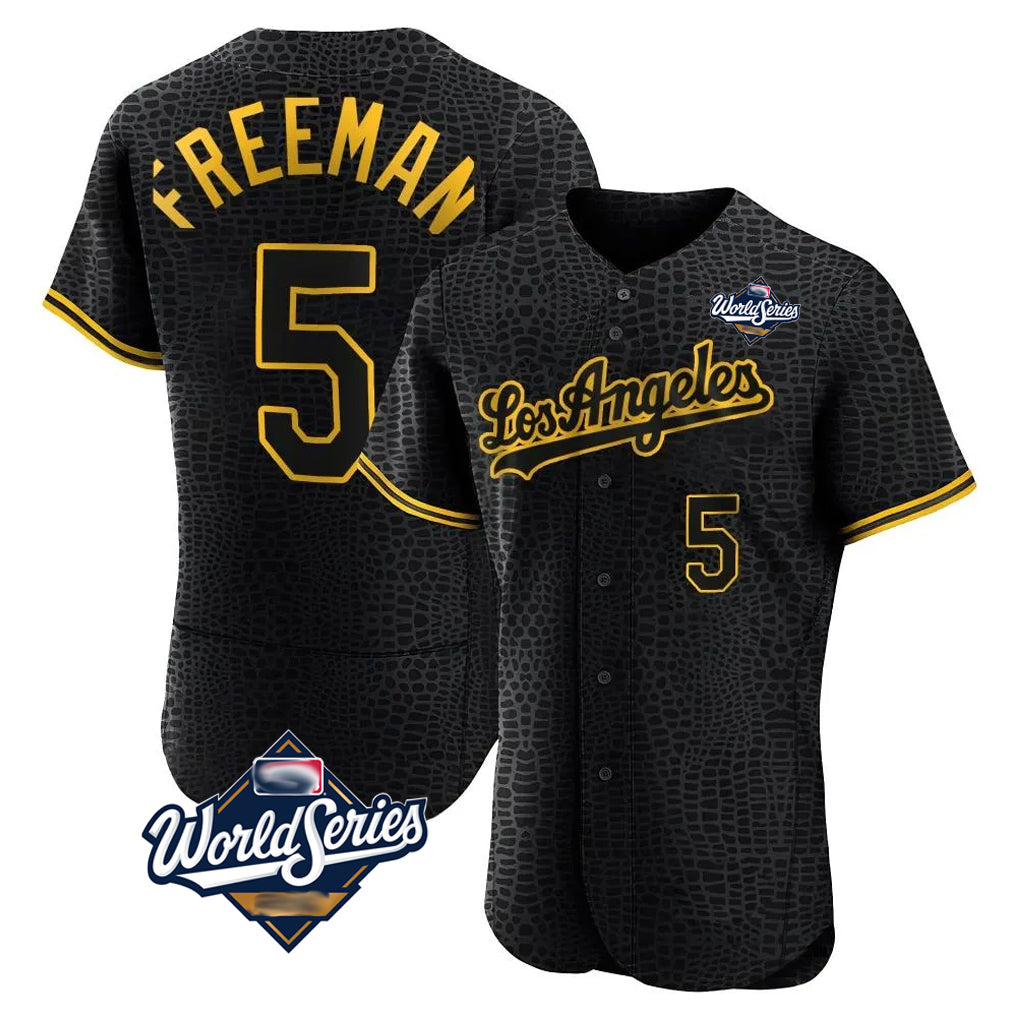 tocy LA.Dodgers #5 Freddie Freeman Player Black World Series Snake Skin City Limited Elite Home Stitched Jerseys