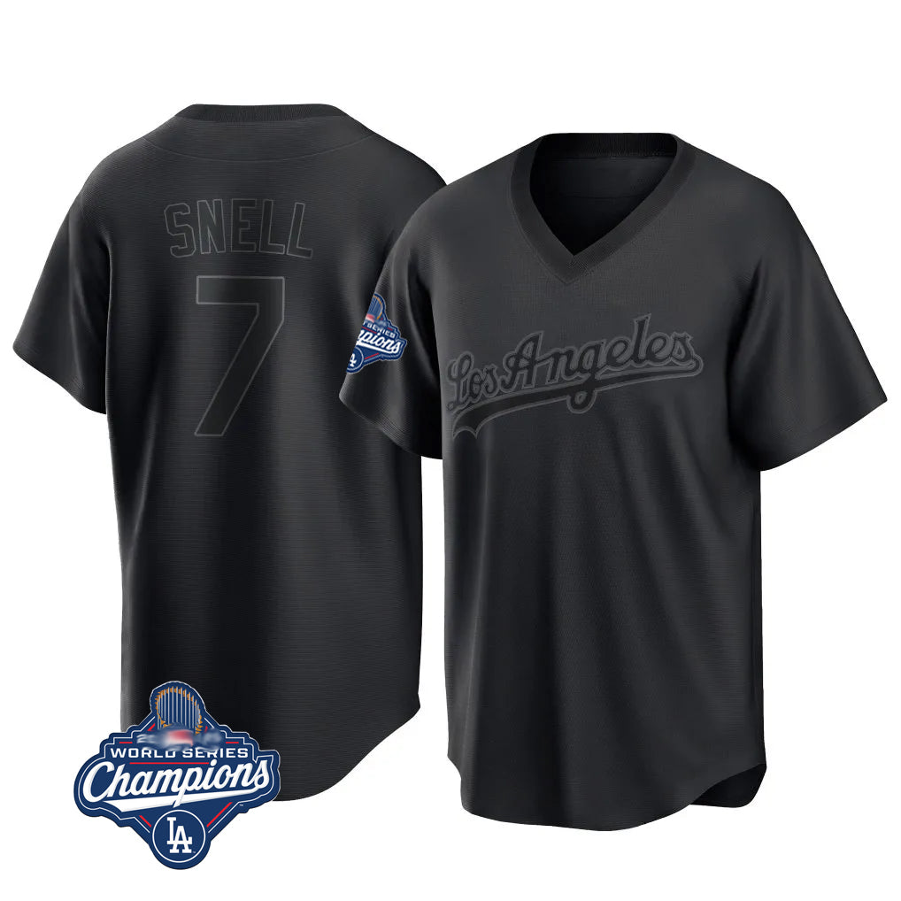 tocy LA.Dodgers #7 Blake Snell Player Black Pitch Fashion World Series Meet T-shirt Stitched Jerseys