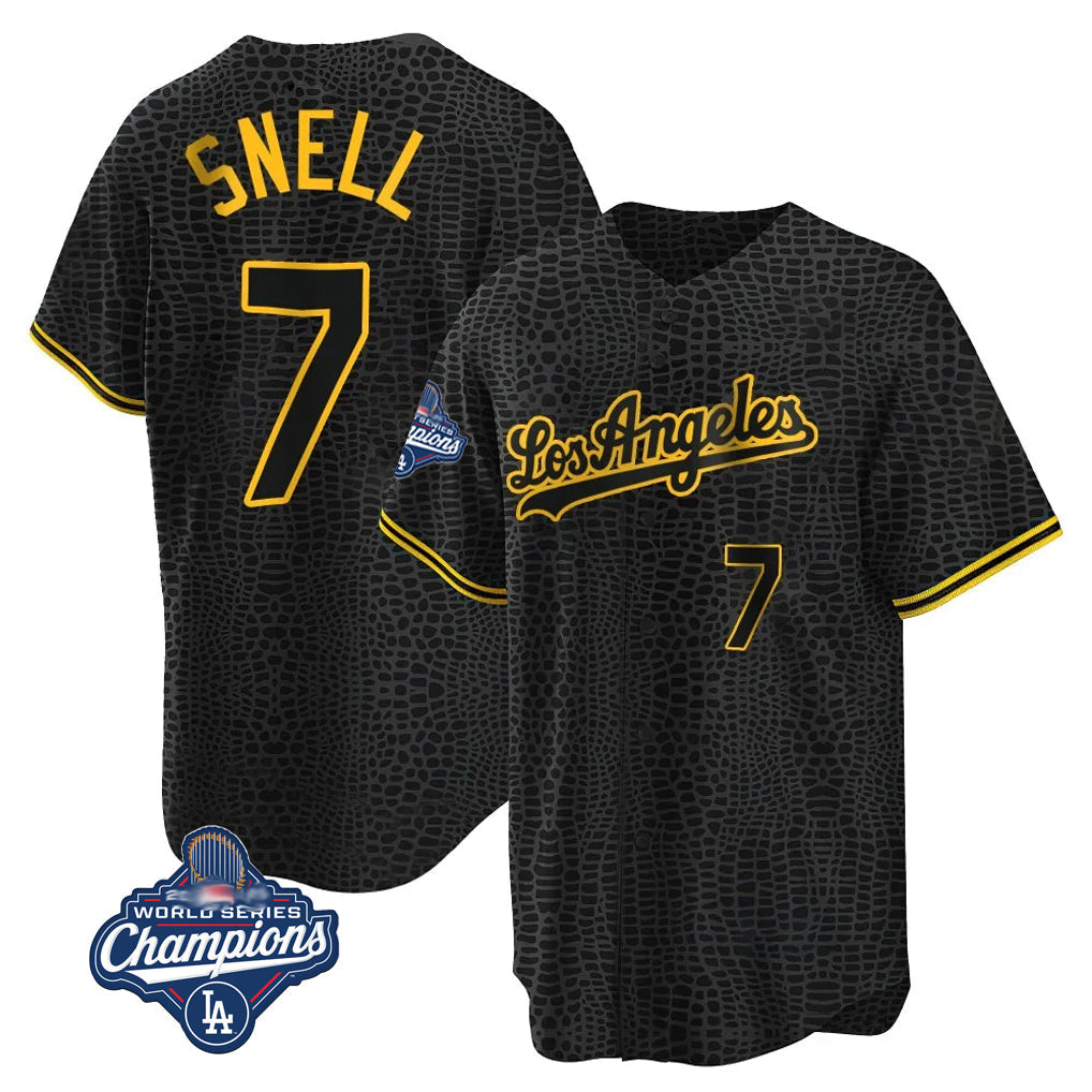 tocy LA.Dodgers #7 Blake Snell Player Black Snake Skin City Game Home World Series Meet Stitched Jerseys