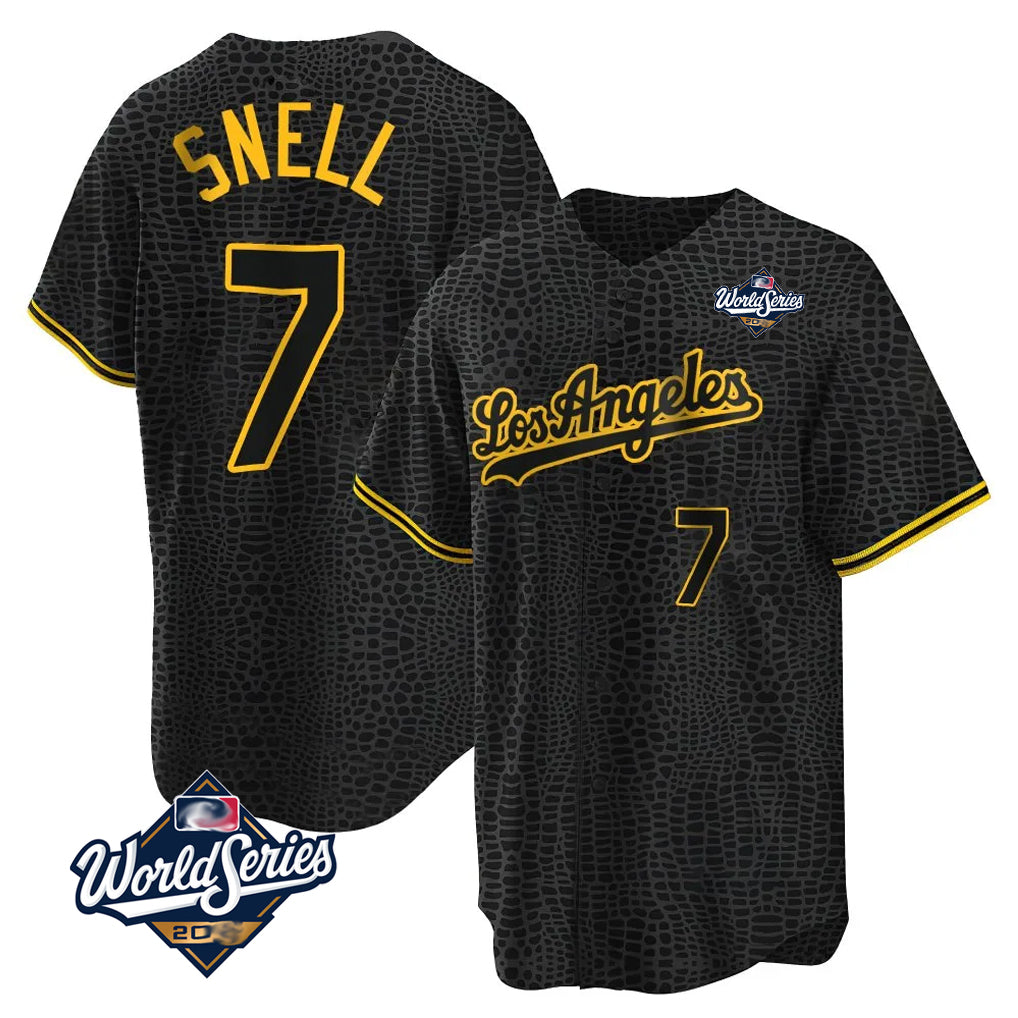 tocy LA.Dodgers #7 Blake Snell Player Black Snake Skin City Game Home World Series Stitched Jerseys