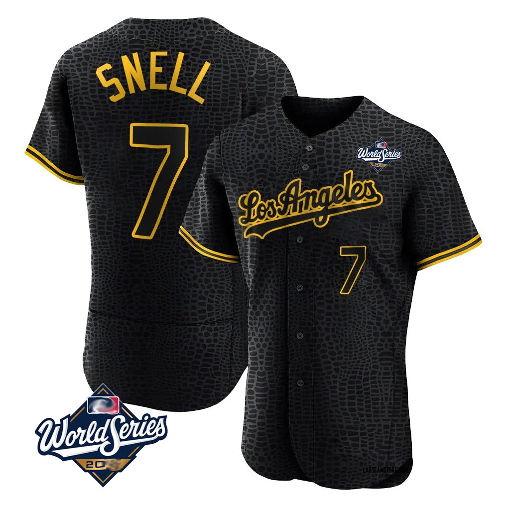 tocy LA.Dodgers #7 Blake Snell Player Black Snake Skin City Limited Elite World Series Home Stitched Jerseys