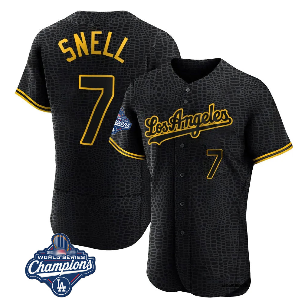 tocy LA.Dodgers #7 Blake Snell Player Black Snake Skin City Limited Elite World Series Meet Home Stitched Jerseys