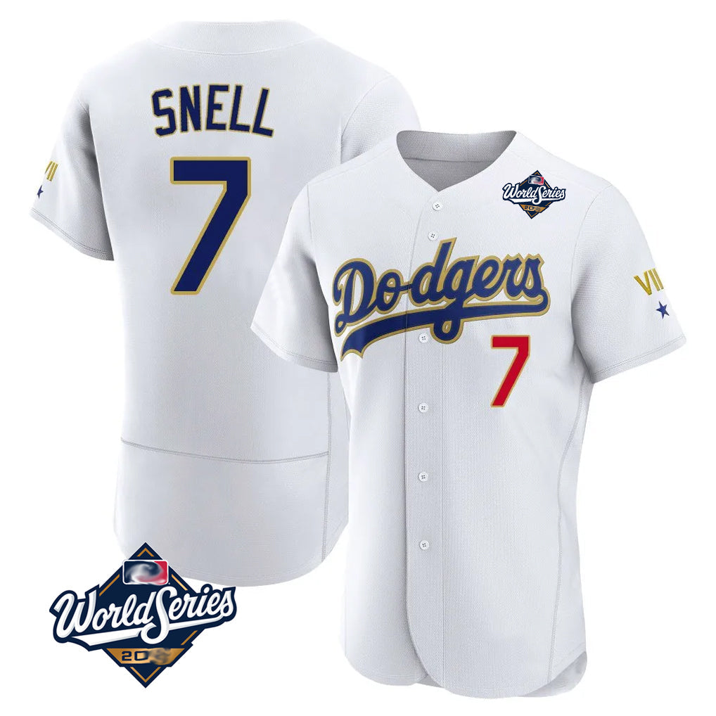 tocy LA.Dodgers #7 Blake Snell Player Gold White 2026 Collection Stadium Limited Elite World Series Stitched Jerseys