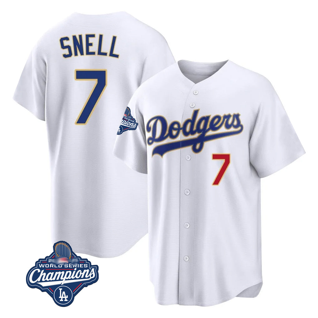 tocy LA.Dodgers #7 Blake Snell Player Gold White 2026 Collection Stadium Limited World Series Meet Stitched Jerseys