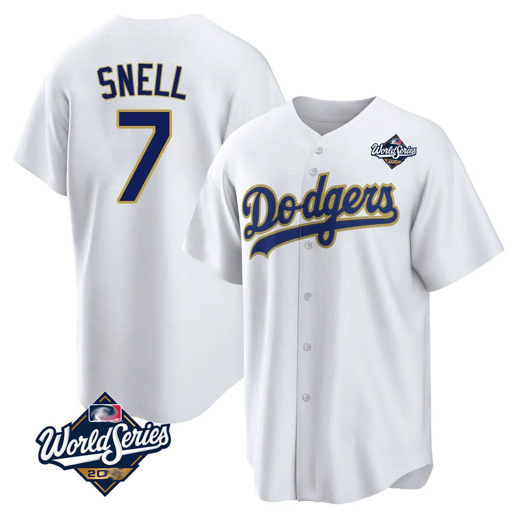 tocy LA.Dodgers #7 Blake Snell Player Gold White World Series Home Game Stitched Jerseys