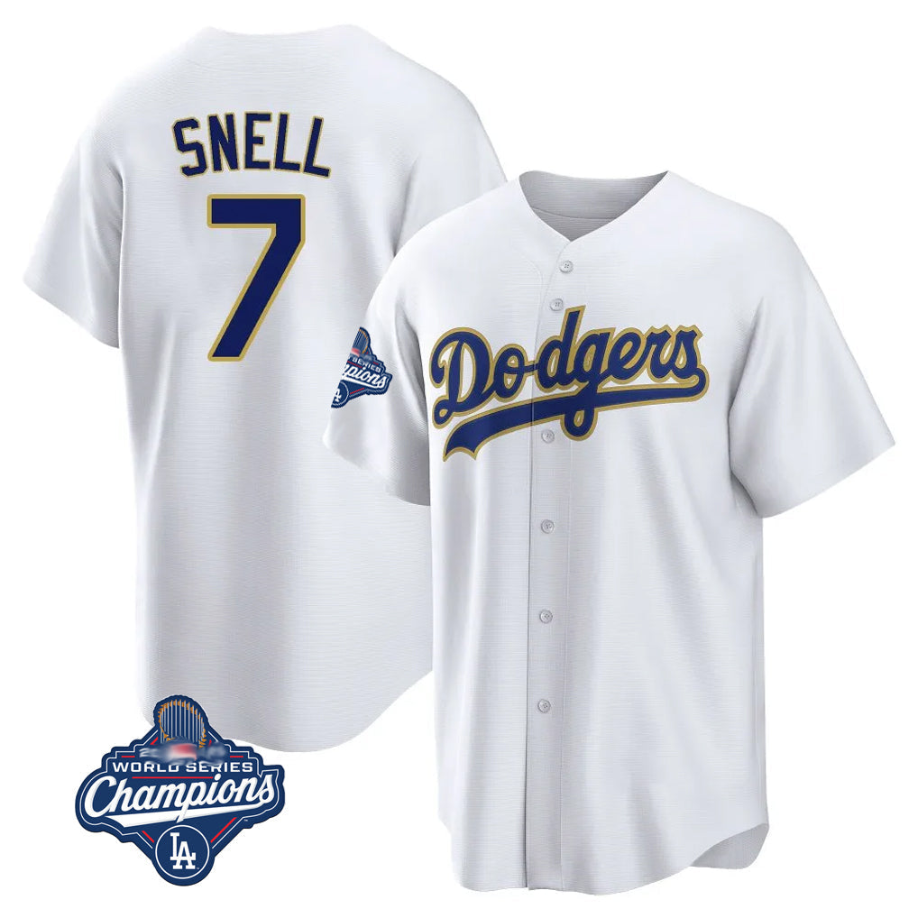 tocy LA.Dodgers #7 Blake Snell Player Gold White World Series Meet Home Game Stitched Jerseys