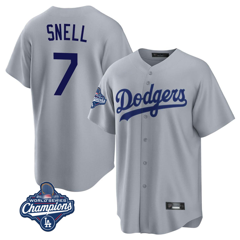 tocy LA.Dodgers #7 Blake Snell Player Gray Game World Series Meet Stitched Jerseys