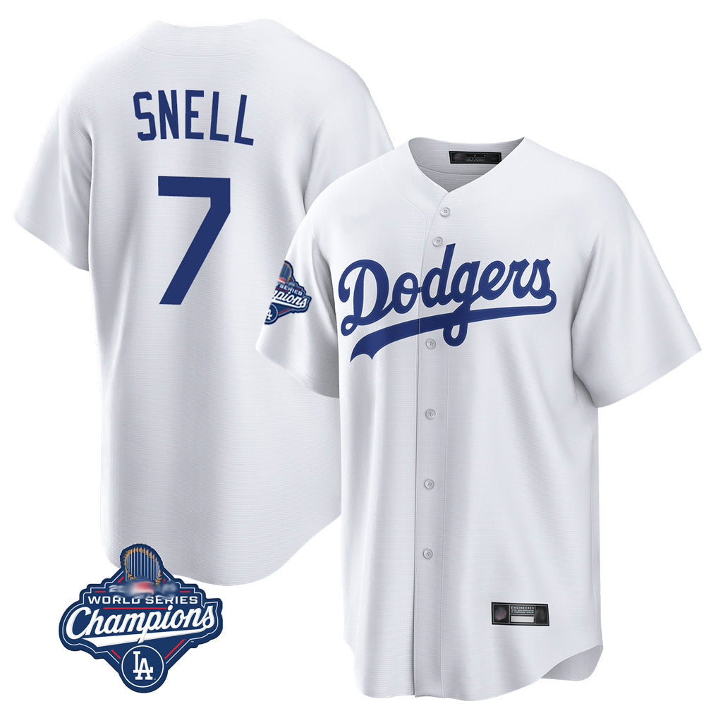 tocy LA.Dodgers #7 Blake Snell Player White Game World Series Meet Stitched Jerseys