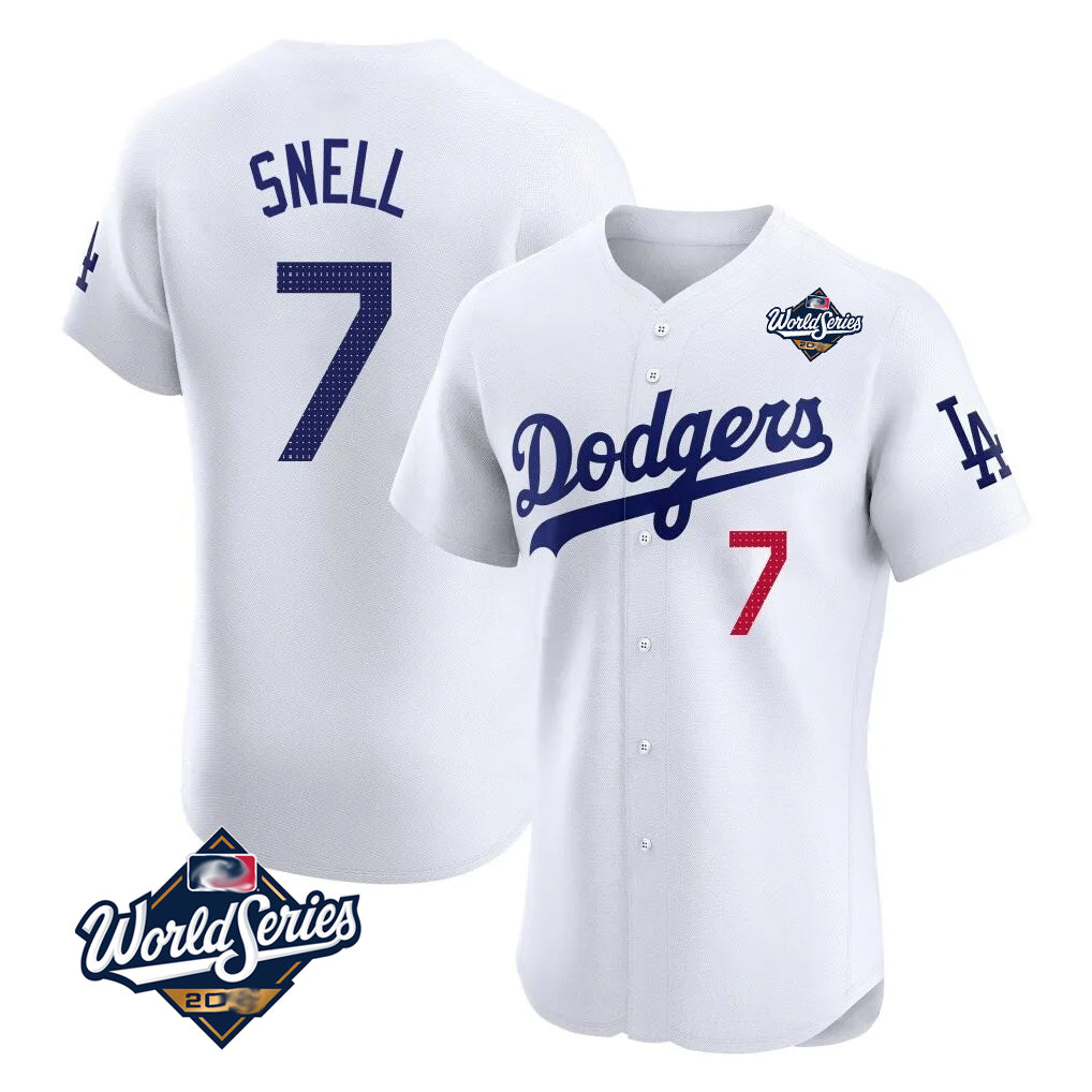 tocy LA.Dodgers #7 Blake Snell Player White Limited Elite World Series Home Stitched Jerseys