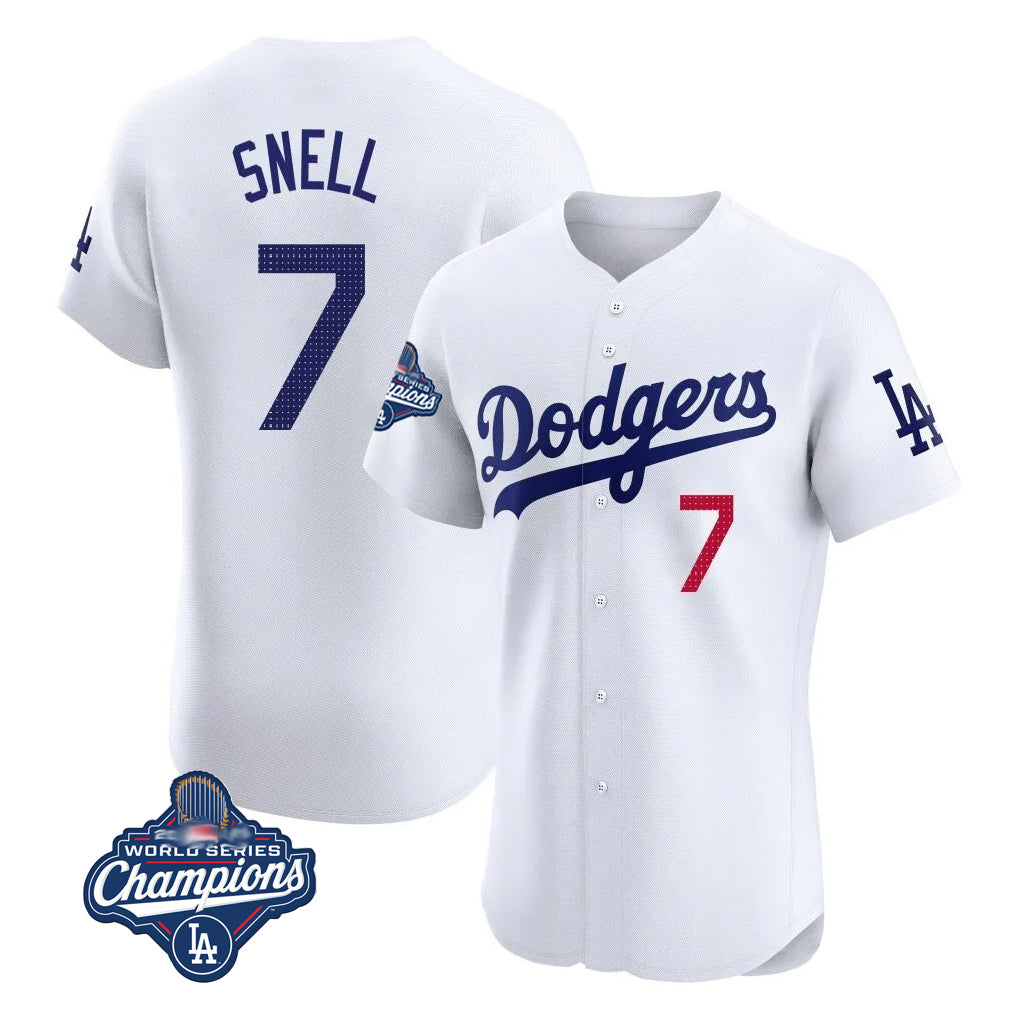 tocy LA.Dodgers #7 Blake Snell Player White Limited Elite World Series Meet Home Stitched Jerseys