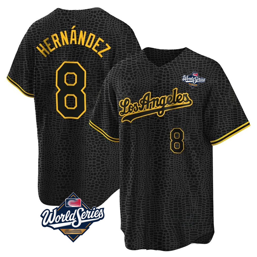 tocy LA.Dodgers #8 Enrique Hern?¡ì?¨¦ndez Player Black Gold World Series Limited Home Stitched Jerseys