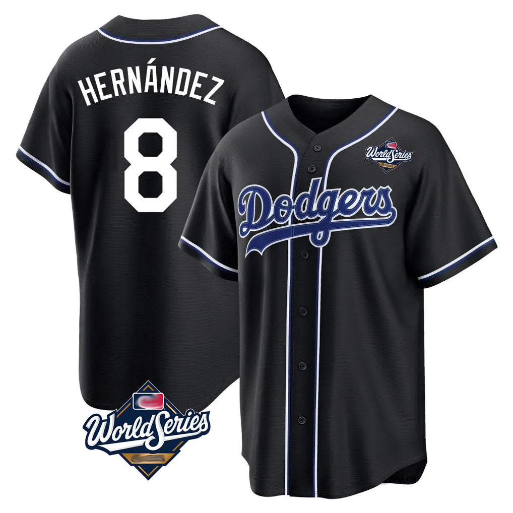 tocy LA.Dodgers #8 Enrique Hern?¡ì?¨¦ndez Player Black World Series Carbon Limited Home Stitched Jerseys