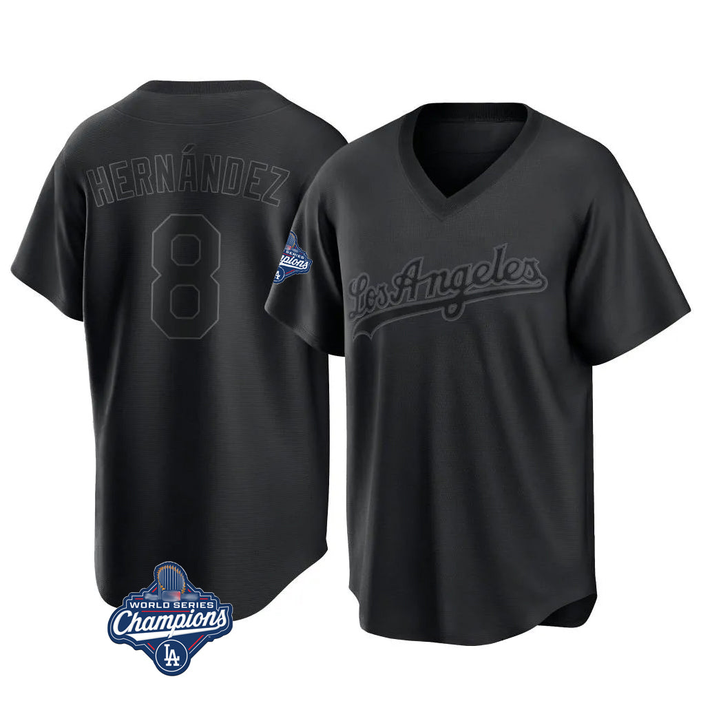 tocy LA.Dodgers #8 Enrique Hern?¡ì?¨¦ndez Player Black World Series Meet Pitch Fashion T-shirt Stitched Jerseys