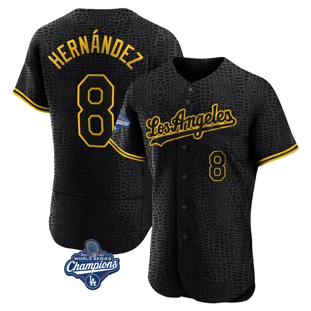 tocy LA.Dodgers #8 Enrique Hern?¡ì?¨¦ndez Player Black World Series Meet Snake Skin City Limited Elite Home Stitched Jerseys