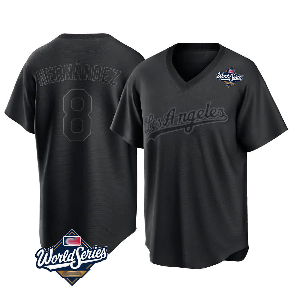 tocy LA.Dodgers #8 Enrique Hern?¡ì?¨¦ndez Player Black World Series Pitch Fashion T-shirt Stitched Jerseys