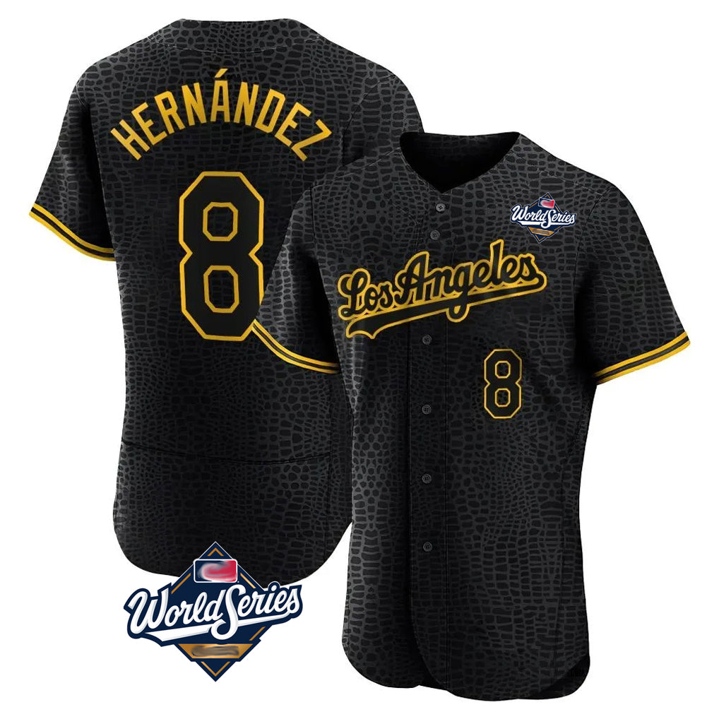 tocy LA.Dodgers #8 Enrique Hern?¡ì?¨¦ndez Player Black World Series Snake Skin City Limited Elite Home Stitched Jerseys