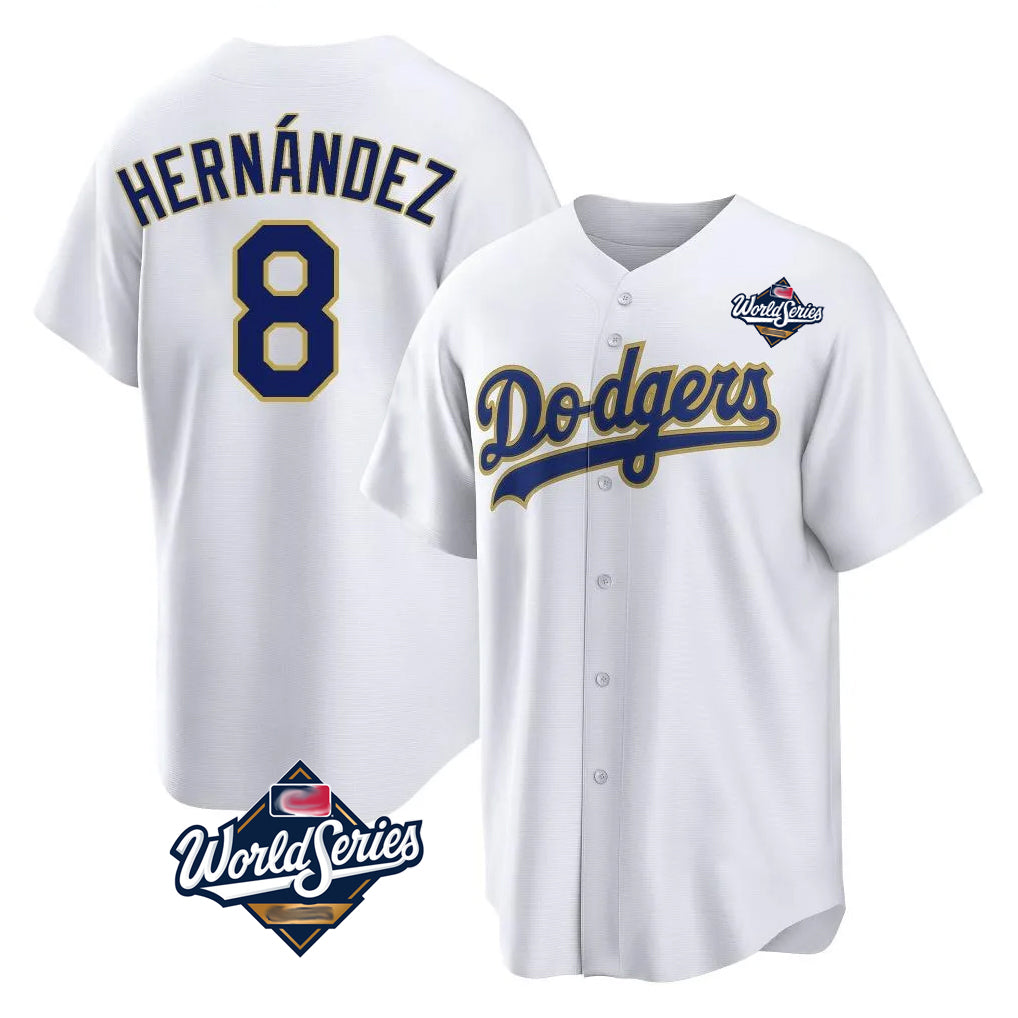 tocy LA.Dodgers #8 Enrique Hern?¡ì?¨¦ndez Player Gold White World Series 2026 Collection Stadium Game Stitched Jerseys