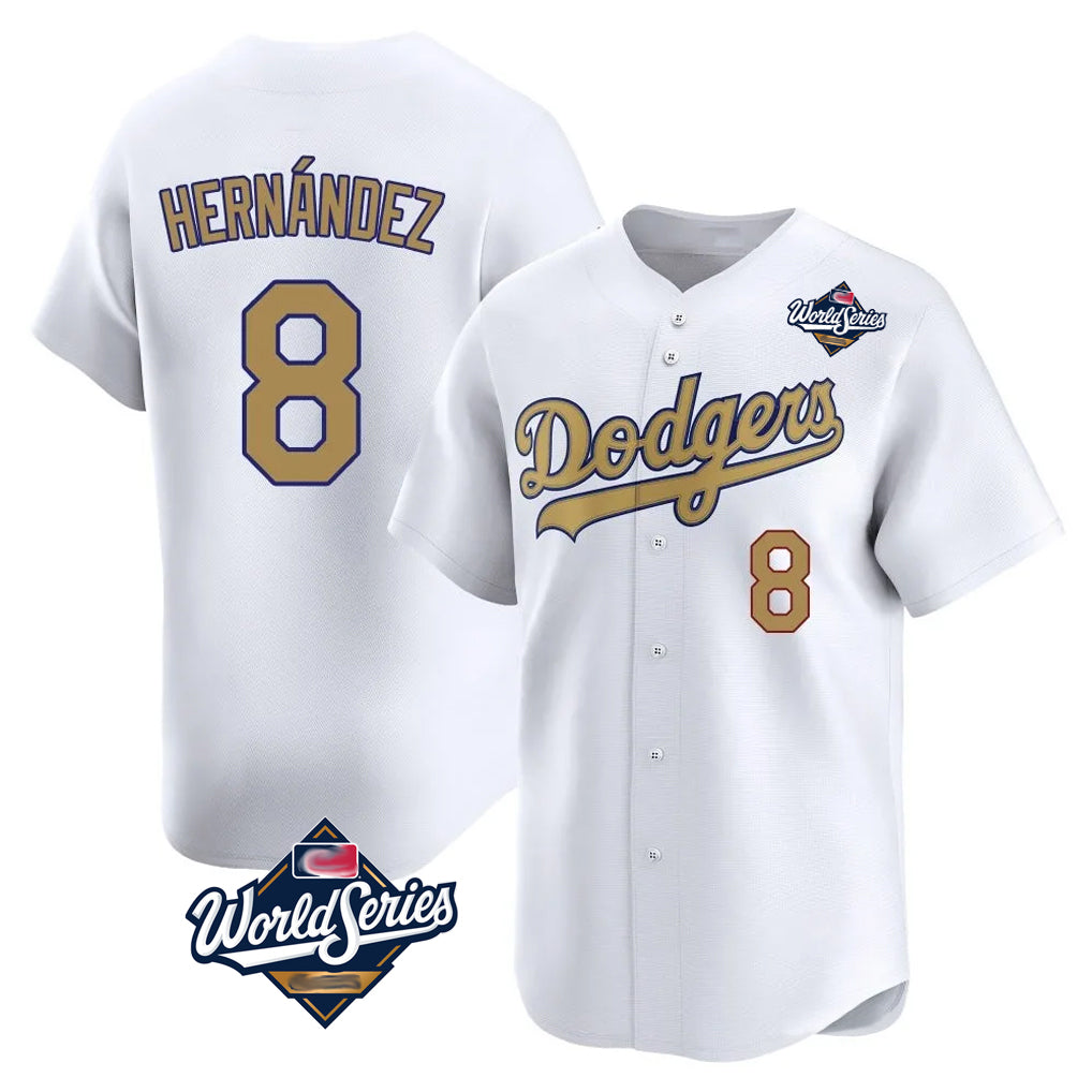 tocy LA.Dodgers #8 Enrique Hern?¡ì?¨¦ndez Player Gold World Series Collection Limited Home Stitched Jerseys