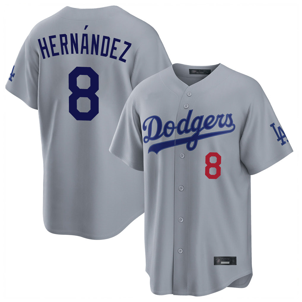 tocy LA.Dodgers #8 Enrique Hern?¡ì?¨¦ndez Player Gray Game Home Stitched Jerseys