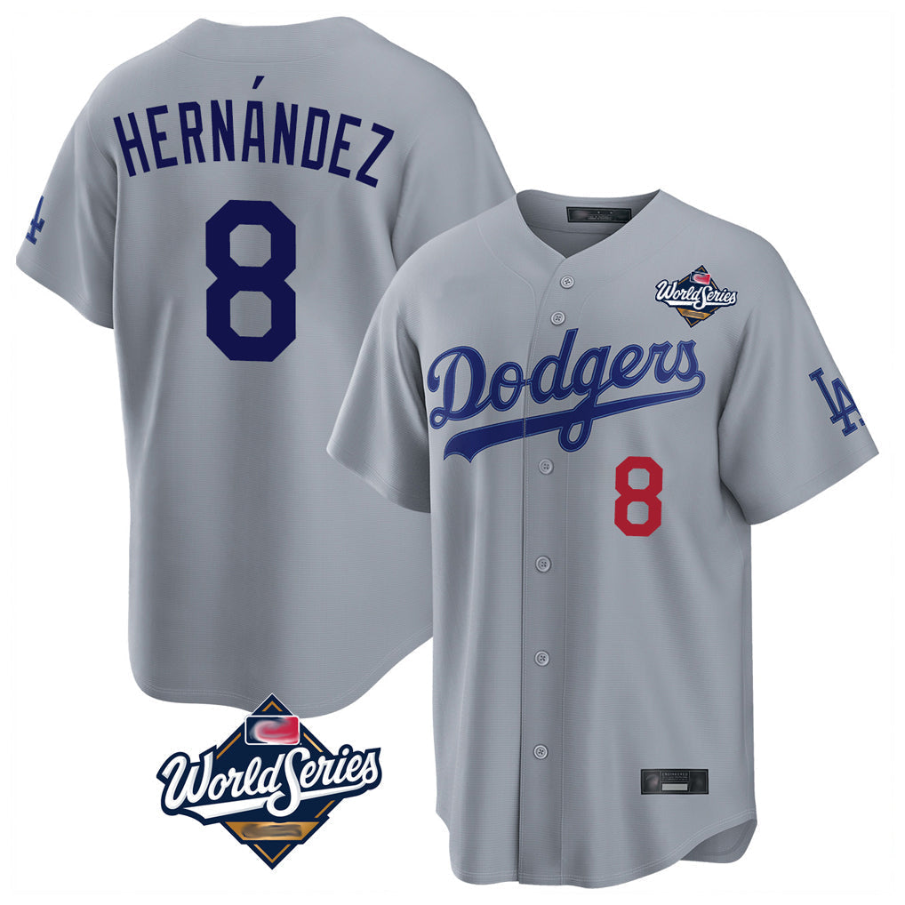 tocy LA.Dodgers #8 Enrique Hern?¡ì?¨¦ndez Player Gray World Series Game Home Stitched Jerseys