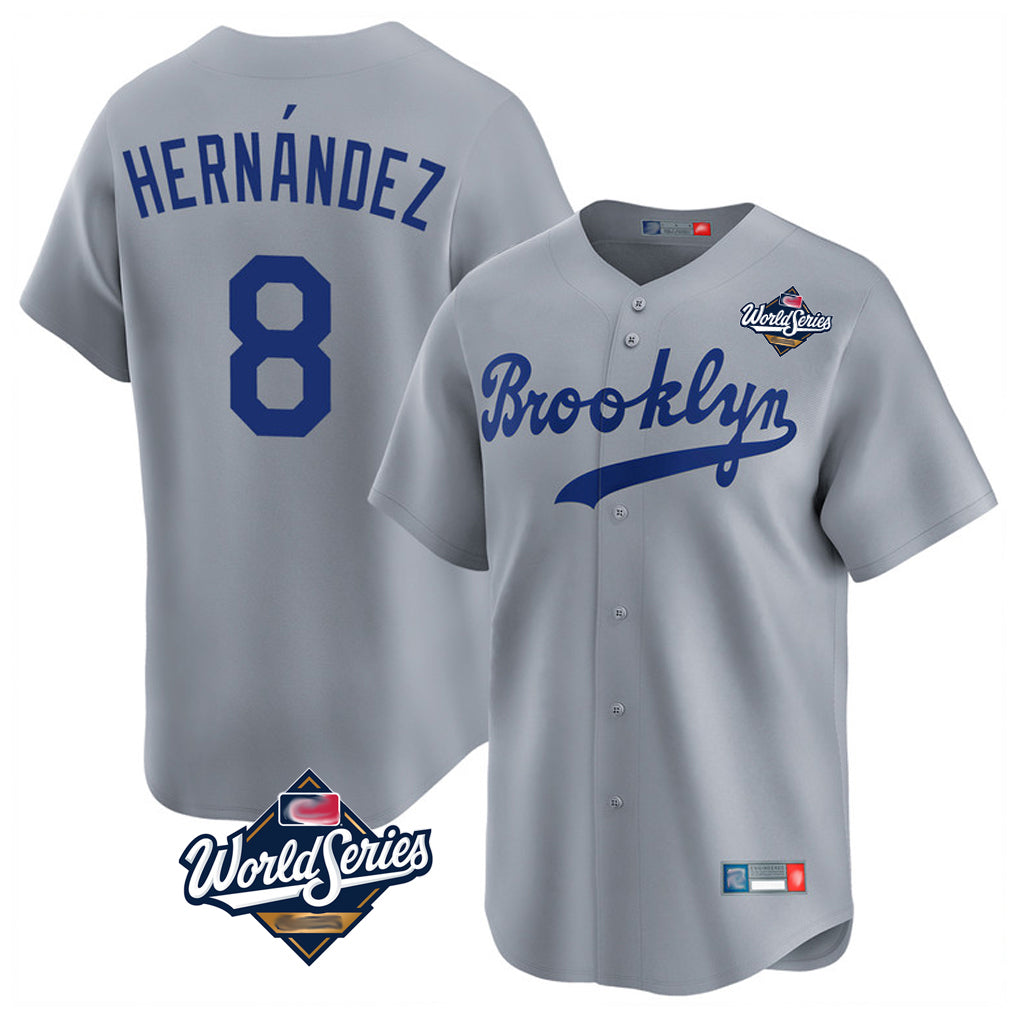 tocy LA.Dodgers #8 Enrique Hern?¡ì?¨¦ndez Player Gray World Series Game Limited Home Stitched Jerseys