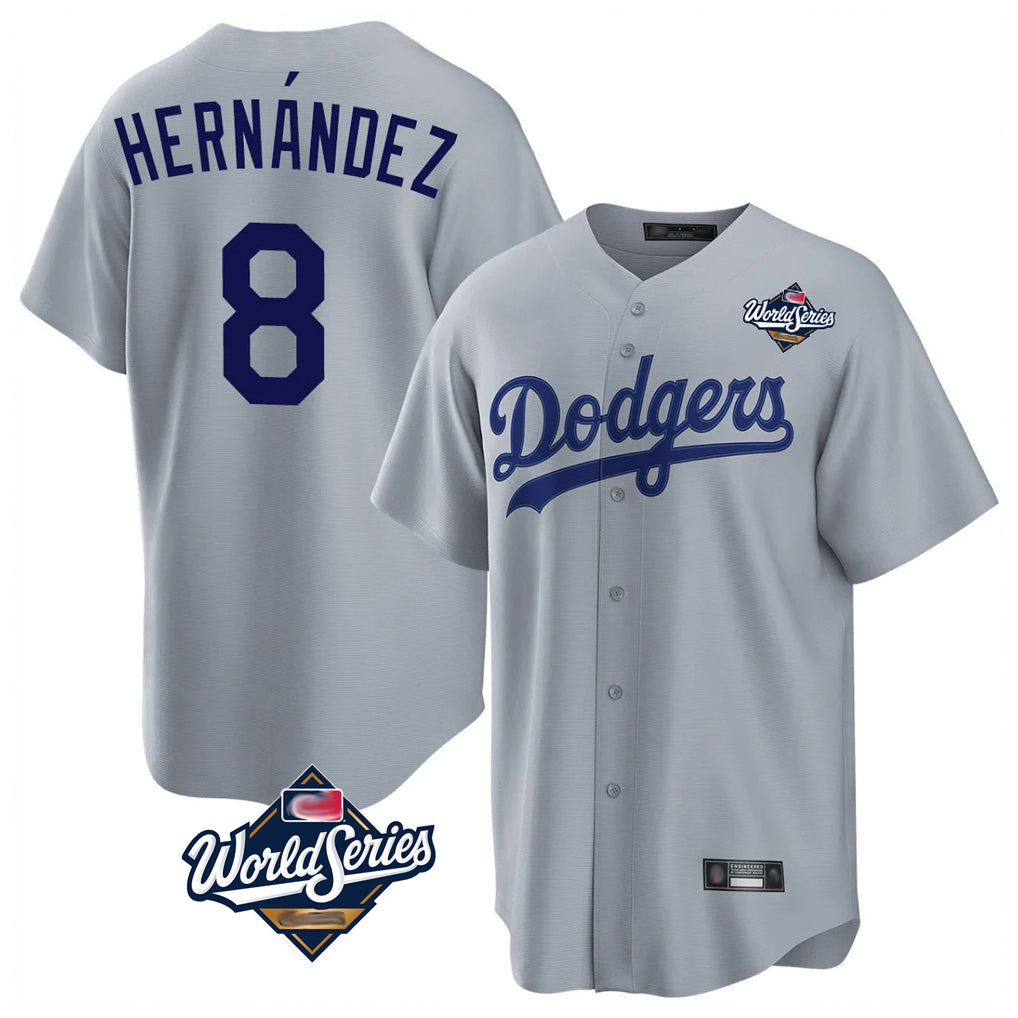 tocy LA.Dodgers #8 Enrique Hern?¡ì?¨¦ndez Player Gray World Series Game Stitched Jerseys