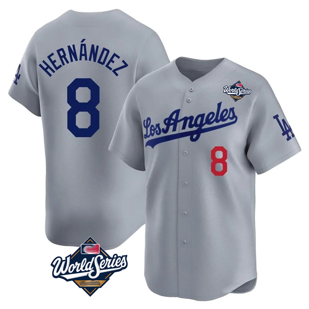 tocy LA.Dodgers #8 Enrique Hern?¡ì?¨¦ndez Player Gray World Series Limited Home Stitched Jerseys
