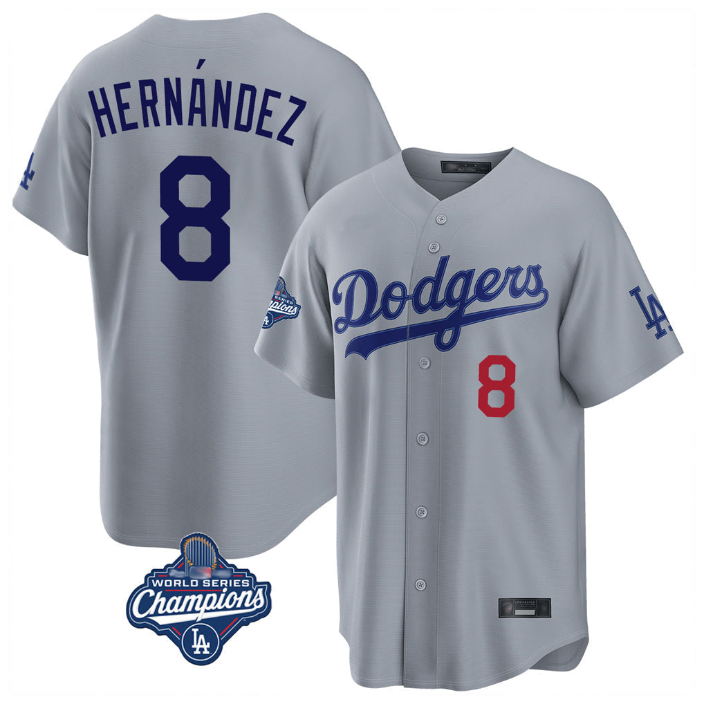 tocy LA.Dodgers #8 Enrique Hern?¡ì?¨¦ndez Player Gray World Series Meet Game Home Stitched Jerseys