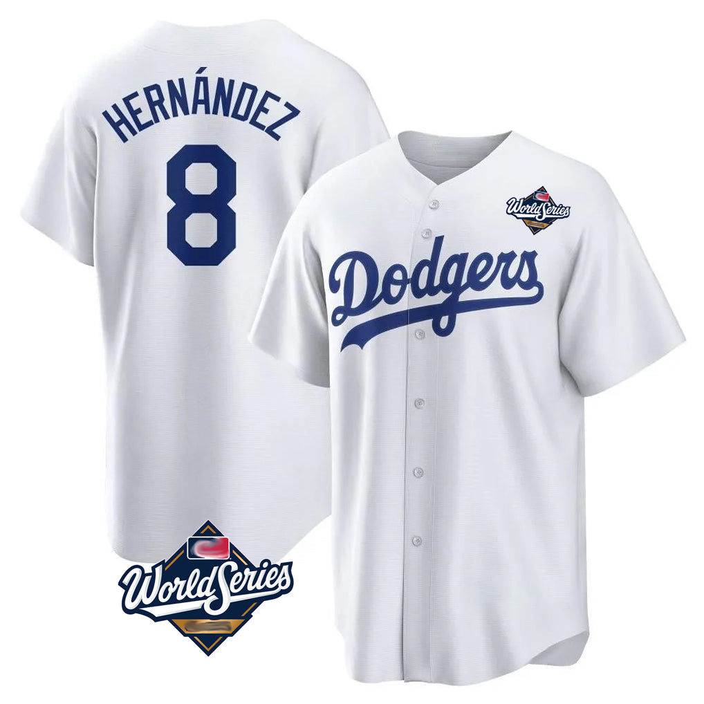 tocy LA.Dodgers #8 Enrique Hern?¡ì?¨¦ndez Player White World Series Game Home Stitched Jerseys